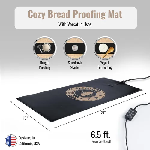 Miniatura 2 de Cozy Bread® Estera de fermentación de masa madre para panaderos caseros Marca de EE. UU. Probador de pan con control de termostato (10" x 21")