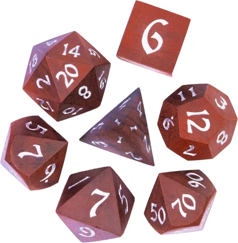 Miniatura 19 de Juego de dados D&D de sándalo rojo, dados poliédricos de madera natural con caja de lata de metal para juegos de rol y juegos de mesa
