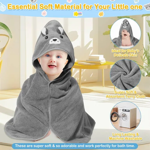 Miniatura 4 de 4 toallas de bebé con capucha, toalla suave para bebé, toalla de baño absorbente para bebé, toallas de bebé y 3 paños de bebé para recién nacidos