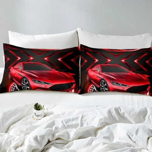 Miniatura 5 de Erosebridal Sábana bajera para cama de auto de carreras roja, sábana bajera ajustable para niños, adolescentes, dormitorio, 3 piezas, para deportes