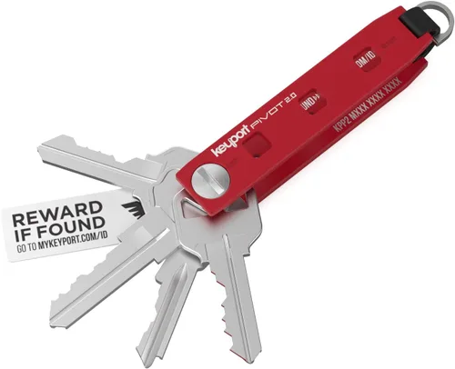 Keyport Pivot 2.0 Organizador de Llaves - Porta Llaves EDC con Accesorio para Llavero de Coche y Servicio de Encontrado y Perdido - Aluminio, Rojo,