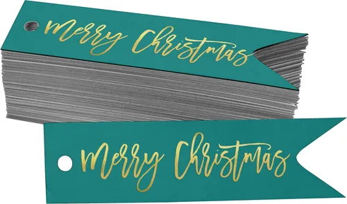 Miniatura 40 de Etiquetas de papel colgantes con texto en inglés "Merry Christmas", 50 unidades Blanco
