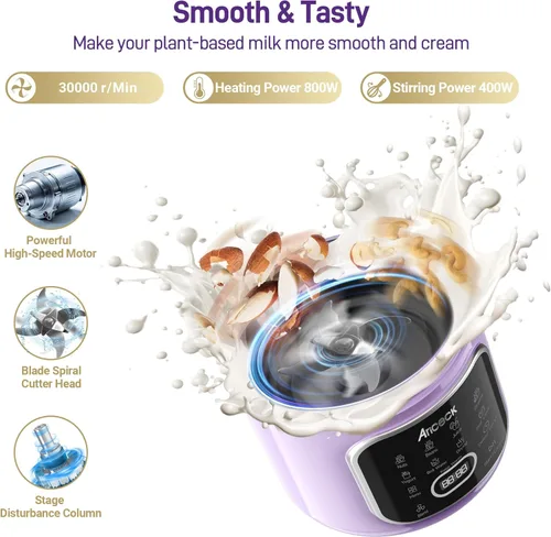 Miniatura 4 de Máquina automática de leche de nueces 11 en 1 – Máquina automática de leche multifunción para leche de almendras, avena, soja, yogur, jugo