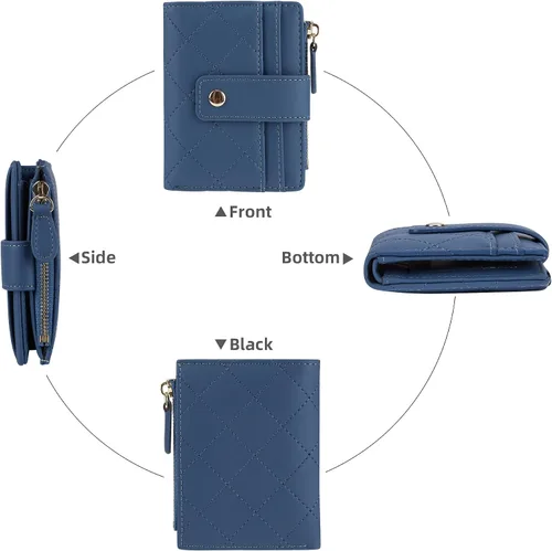 Miniatura 42 de Cartera de cuero para mujer, pequeña, compacta, plegable, con bolsillo para monedas con cremallera