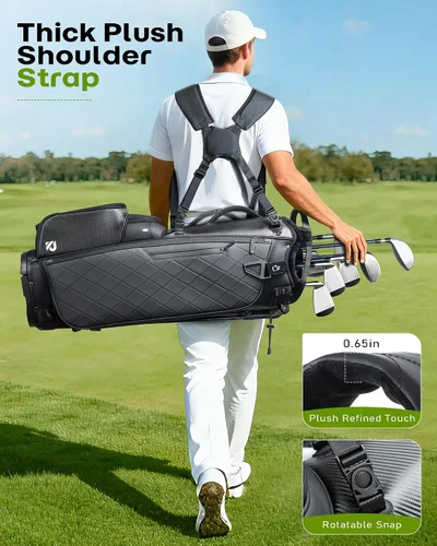 Miniatura 5 de Bolsa de Golf de Soporte de 14 Vías, Divisores de Longitud Completa Bolsa de Golf de Cuero PU con Parte Superior de Felpa para Hombres/Mujeres