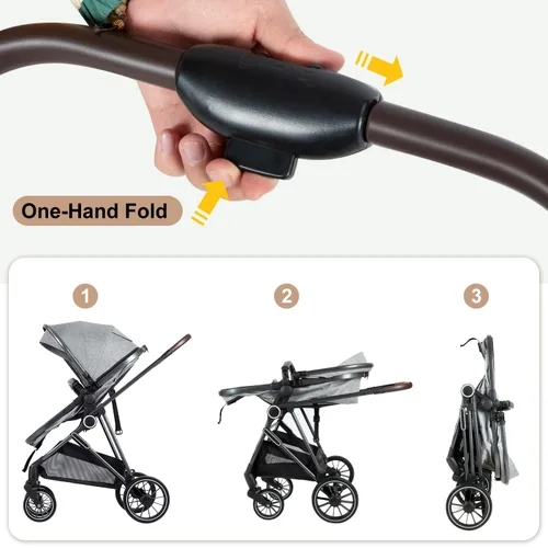 Miniatura 4 de Cochecito de bebé 2 en 1 con modo moisés – Cochecito plegable para recién nacidos con asiento reversible – para niños pequeños de 0 a 36 meses