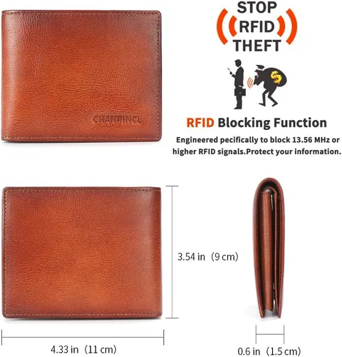 Miniatura 34 de Billetera de piel triple con bloqueo RFID para hombre con 2 ventanas de identificación, 2 compartimentos para efectivo, 6-8 ranuras para tarjetas
