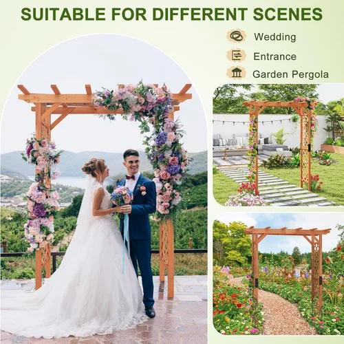 Miniatura 3 de Giantex Enrejado de madera para jardín de 7 pies, arco de boda para patio al aire libre, cumpleaños, fiesta nupcial, decoración de graduación