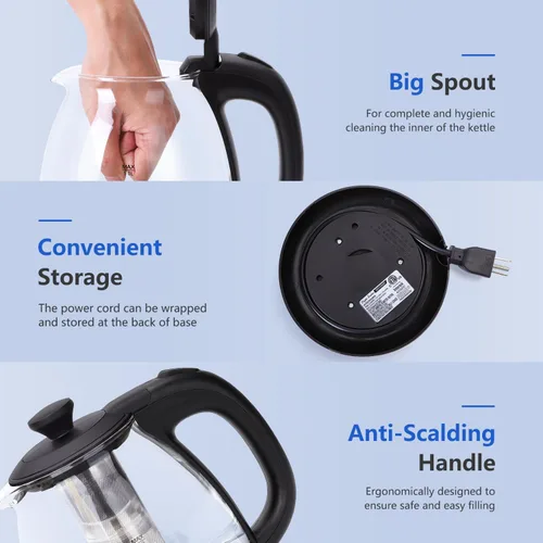 Miniatura 6 de Taylor Swoden Hervidor Eléctrico con Infusor de Té, Hervidor de Agua Eléctrico Pequeño de 1L con Mantenimiento de Calor, Hervidor de Agua Caliente
