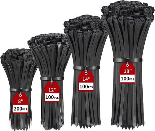 Miniatura 9 de Bridas de cremallera resistentes, BethTie paquete de 500 (8 pulgadas) bridas de cable negras, bridas de alambre de plástico autobloqueantes