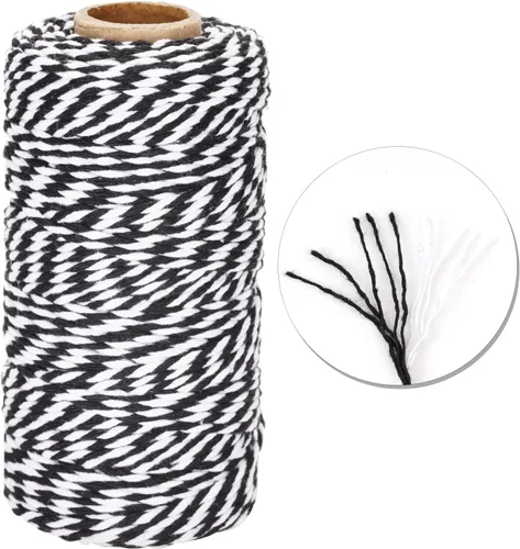 Miniatura 3 de jijAcraft Cordel de Hilo Blanco y Negro, 328 Pies de Cordel de Panaderos de Navidad, Cuerda de Empaque Resistente de 2MM para Manualidades DIY