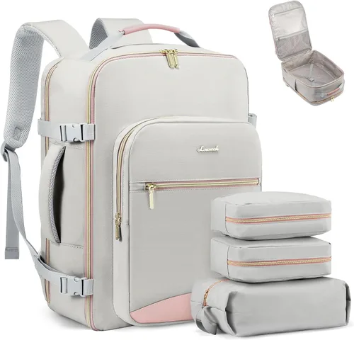 Miniatura 28 de LOVEVOOK Mochila de viaje de 40L aprobada para vuelo, 3 cubos de embalaje, bolsa de viaje impermeable para artículos personales, equipaje de mano