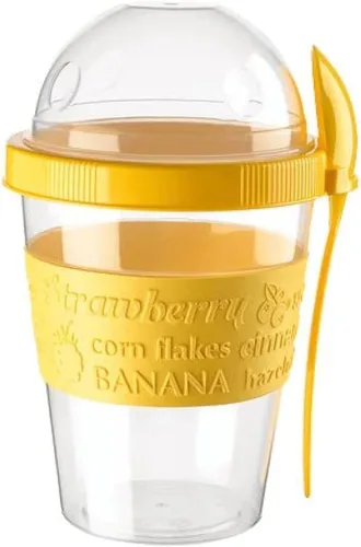 Breakfast On the Go - Tazas de yogur para llevar y llevar con cobertura de cereales o avena, recipiente portátil de cereales de yogur Lux para