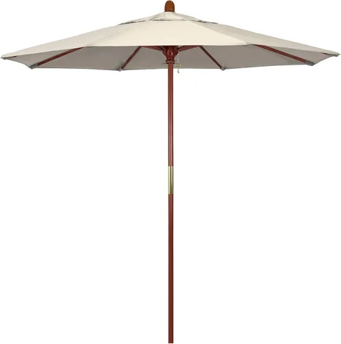 California Umbrella Paraguas redondo del mercado del marco de madera dura de 7.5', hardware del acero inoxidable, empuje abierto Beige antiguo