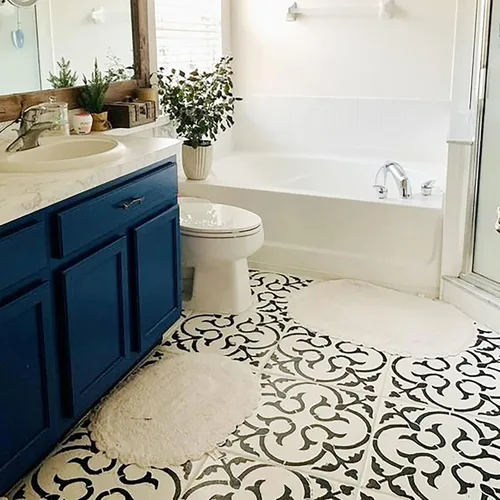 Miniatura 4 de STENCILIT® Plantilla de azulejos escandinavos para pisos, reposicionable para una plantilla de azulejos de 12 x 12 pulgadas, plantillas de concreto