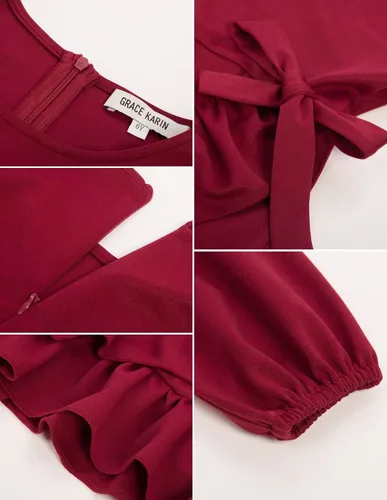 Miniatura 5 de GRACE KARIN Vestidos de fiesta con cuello redondo para niñas con dobladillo de volantes de doble capa 5-12 años