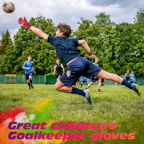 Miniatura 12 de Sportout Guantes de portero para niños, guantes de fútbol con doble protección en la muñeca y material de látex resistente al desgaste y Púrpura