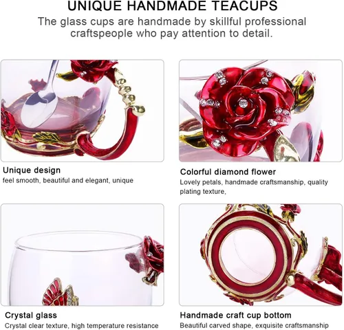 Miniatura 8 de Luka Tech - Tazas de café de vidrio sin plomo con mariposa y flores esmaltadas, taza de té con cuchara de acero, regalos personalizados para Rosa