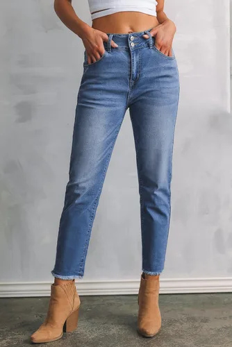 Miniatura 2 de Sidefeel Jeans de cintura alta para mujer, con dobladillo sin procesar, pierna recta, pantalones de mezclilla