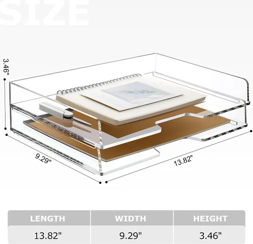 Miniatura 2 de Paquete de 2 bandejas apilables de papel para cartas, organizador de escritorio de archivos A4 ampliado, organizador de escritorio de acrílico