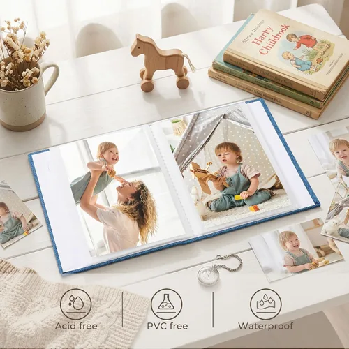 Miniatura 5 de Vienrose Álbum de fotos pequeño de 4 x 6 pulgadas, paquete de 2 mini libros de fotos con cubierta de lino, 26 páginas con capacidad para 52 Azul