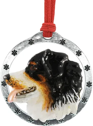 Miniatura 36 de Adorno navideño para colgar en la cabeza de collie con borde de peltre antiguo hecho a mano para decorar coronas y árboles de Navidad del hogar