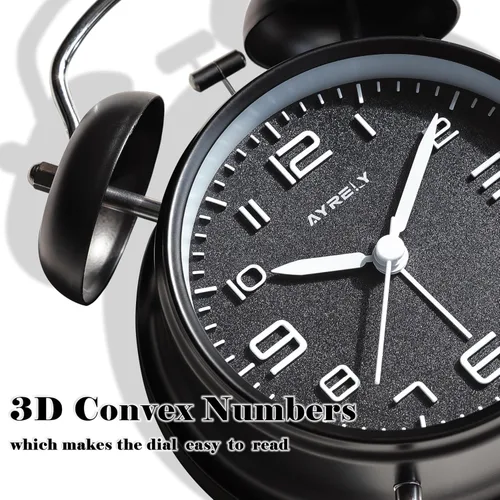 Miniatura 4 de AYRELY® Reloj despertador de campana doble súper fuerte para adultos de sueño pesado, 4 pulgadas, retro, silencioso, sin tictac, con luz nocturna
