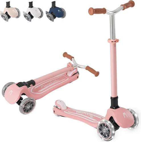Miniatura 13 de MomnLittle - Patinete para niños de 3 a 10 años (beige/rosa/azul marino/blanco) de 3 ruedas con luces LED, certificado por la CPSC plegable y 4