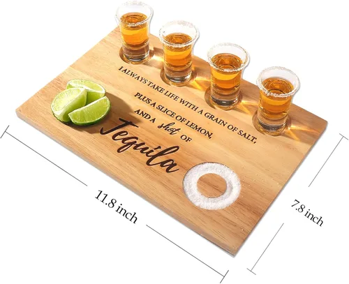 Miniatura 3 de Tabla de chupito de tequila, bandeja para servir vasos con borde de sal, divertido soporte para vasos de chupito, regalos de tequila