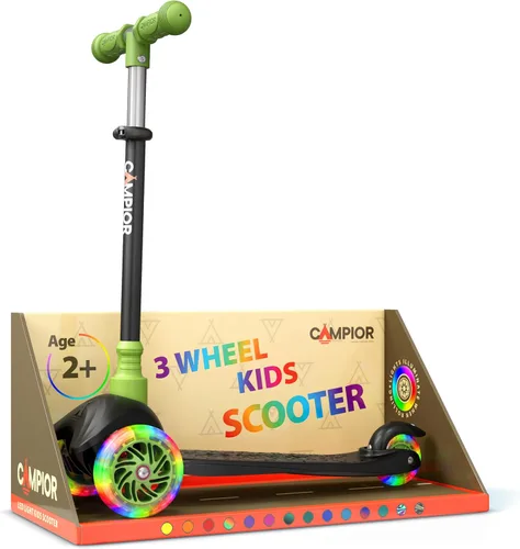 Miniatura 11 de Mini scooter naranja de 3 ruedas para niños, dirección por inclinación con ruedas LED iluminadas, manubrio ajustable, cubierta ancha antideslizante