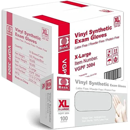 Jointown Basic Medical - Guantes de examen de vinilo transparente, sin látex y sin polvo, VGPF-3004 (caja de 1000), extra grandes