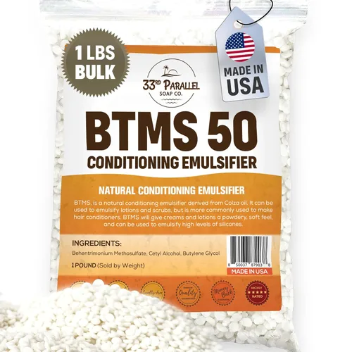 Paralelo 33 | BTMS 50 (1 libra/16 onzas) Emulsionante acondicionador | 100% natural derivado de plantas | Acondicionador emulsionante de alcohol