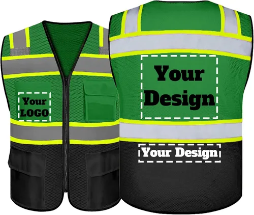 Miniatura 9 de Chaleco de seguridad personalizable con logotipo con 5 bolsillos y cremallera reflectante de alta visibilidad clase 2 ropa de trabajo al aire libre