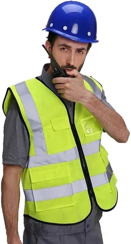 Miniatura 6 de HYCOPROT Chaleco reflectante de seguridad de malla de alta visibilidad con bolsillos y cremallera, cumple con las normas ANSI/ISEA Amarillo