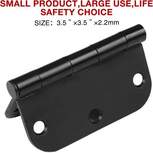 Miniatura 5 de Paquete de 6 bisagras para puertas interiores de color negro mate de 3.5 x 3.5 pulgadas, esquinas redondeadas de radio de 5/8 pulgadas, bisagra