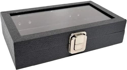 Miniatura 12 de Novel Box - Caja organizadora de joyas, cuero sintético negro, 6 x 3.75 x 2 pulgadas, caja de joyería de cristal de tamaño pequeño con tapa