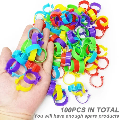 Miniatura 4 de 100 piezas 20 mm bandas grandes de identificación para patas de pollo, bandas para patas de pato, bandas para patas de aves de corral, anillos