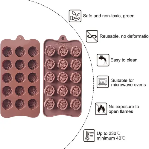 Miniatura 3 de Paquete de 2 moldes de silicona para el día de San Valentín, moldes de caramelo de chocolate, moldes de rosa para hornear, bandeja de silicona