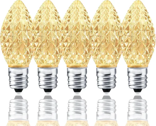 Paquete de 25 bombillas LED C7 de repuesto - Bombillas blancas cálidas atenuables para luces de Navidad de cadena interior y exterior, bombillas LED