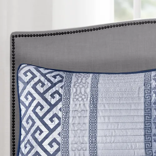 Miniatura 3 de Madison Park - Juego de colchas de lujo con diseño de rayas jacquard - para todas las estaciones, colcha de cama ligera, fundas, almohada Azul