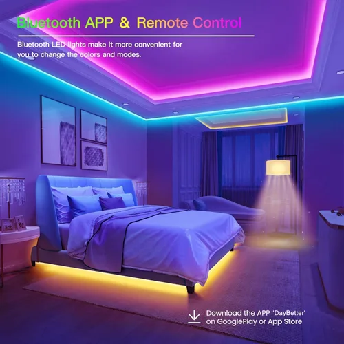 Miniatura 2 de GUPUP Tira de luces LED de 100 Pies, luces LED para dormitorio de 100 pies, cuerda de luz RGB para habitación, control de APP Bluetooth, tira que