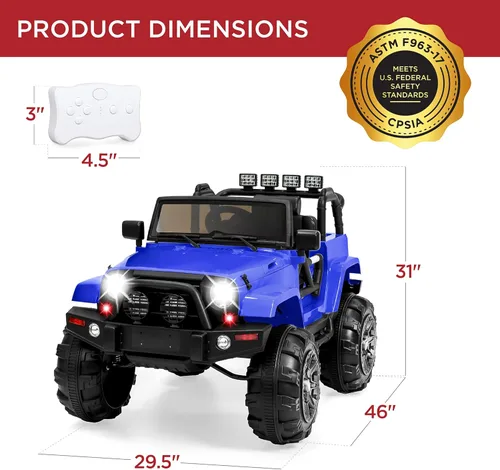 Miniatura 7 de Best Choice Products Camión de juguete para niños de 12 V, con suspensión de resorte, control remoto, 3 velocidades, luces LED, Bluetooth, azul