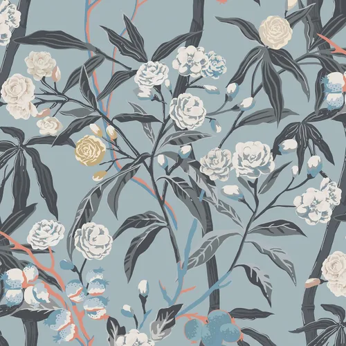 Guvana Papel tapiz azul para despegar y pegar, papel de contacto vintage floral y hojas, papel tapiz de flores beige para dormitorio, decoración de