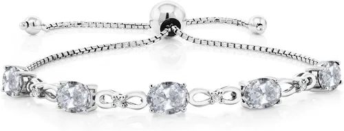 Miniatura 108 de Gem Stone King Pulsera de tenis de diamantes cultivados en laboratorio con piedra natal de 3-6 quilates para mujer, plata de ley 925, ovalada