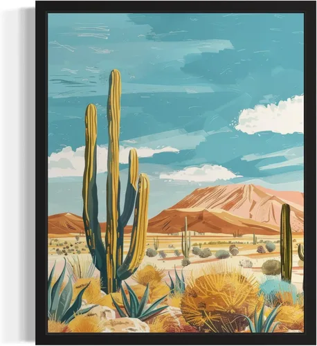 Miniatura 15 de Póster de paisaje, arte de pared retro vintage, galería de pintura de la naturaleza 22 (montañas Ades, 11 x 14 pulgadas, marco negro)