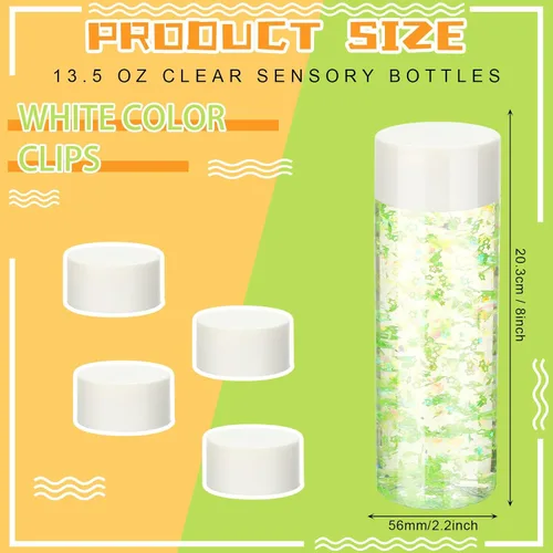 Miniatura 2 de Hoolerry 16 botellas sensoriales de plástico vacías con tapas, botellas de agua sensoriales de plástico transparente reutilizables para Blanco