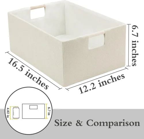 Miniatura 2 de Cubos de almacenamiento de tela plegables, 2 paquetes de cestas de almacenamiento de tela con asas de madera, contenedores organizadores plegables