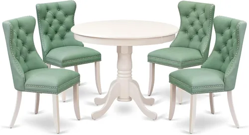 Miniatura 14 de East West Furniture ANDA5-LWH-12 - Juego de cocina de 5 piezas que contiene una mesa de comedor redonda con pedestal y 4 sillas Parson tapizadas