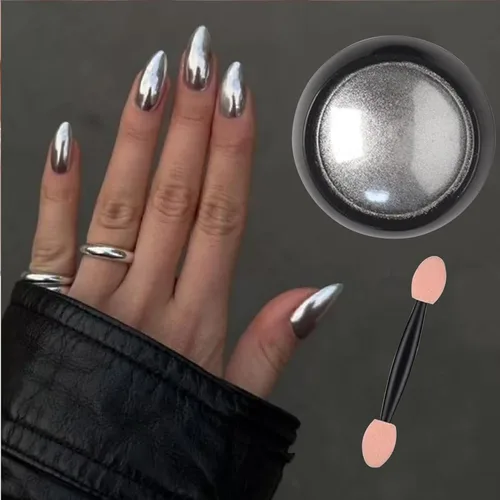 Miniatura 2 de Polvos holográficos de espejo para uñas, efecto cromado plateado, lentejuelas metálicas puras, pigmento cromado para uñas de gel UV, para decoración