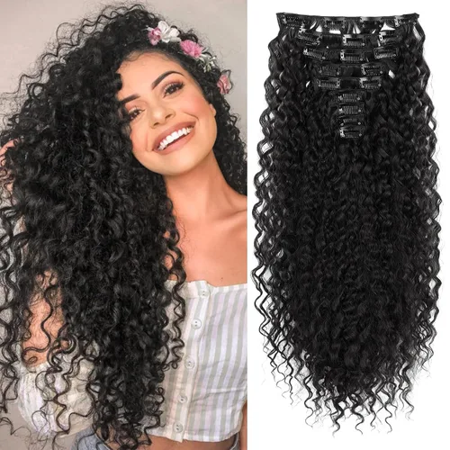 Miniatura 19 de LONAI Extensión de Cabello, 9 piezas, 56 cm de largo, castaño, extensiones de cabello rizadas con pinza, LN002, extensiones de cabello sintético